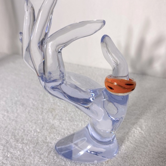 Vintage Art Glass Handmade Orange Black Gold Band Ring - Picture 1 of 11